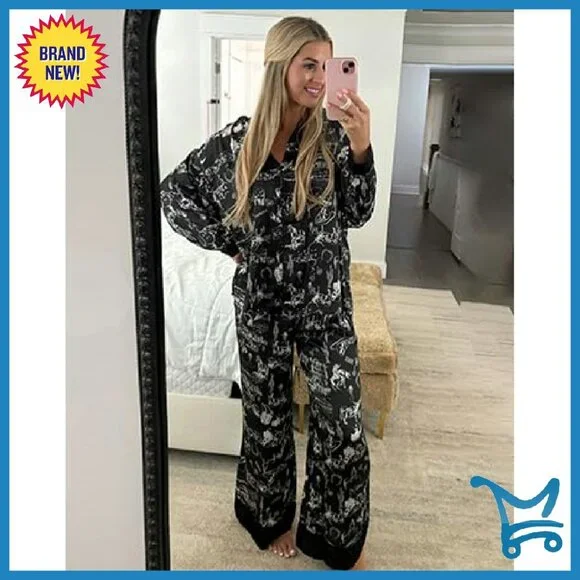 Satin Pajama Set Long Sleeve Button Down Lounge Wear Women's Sleepwear